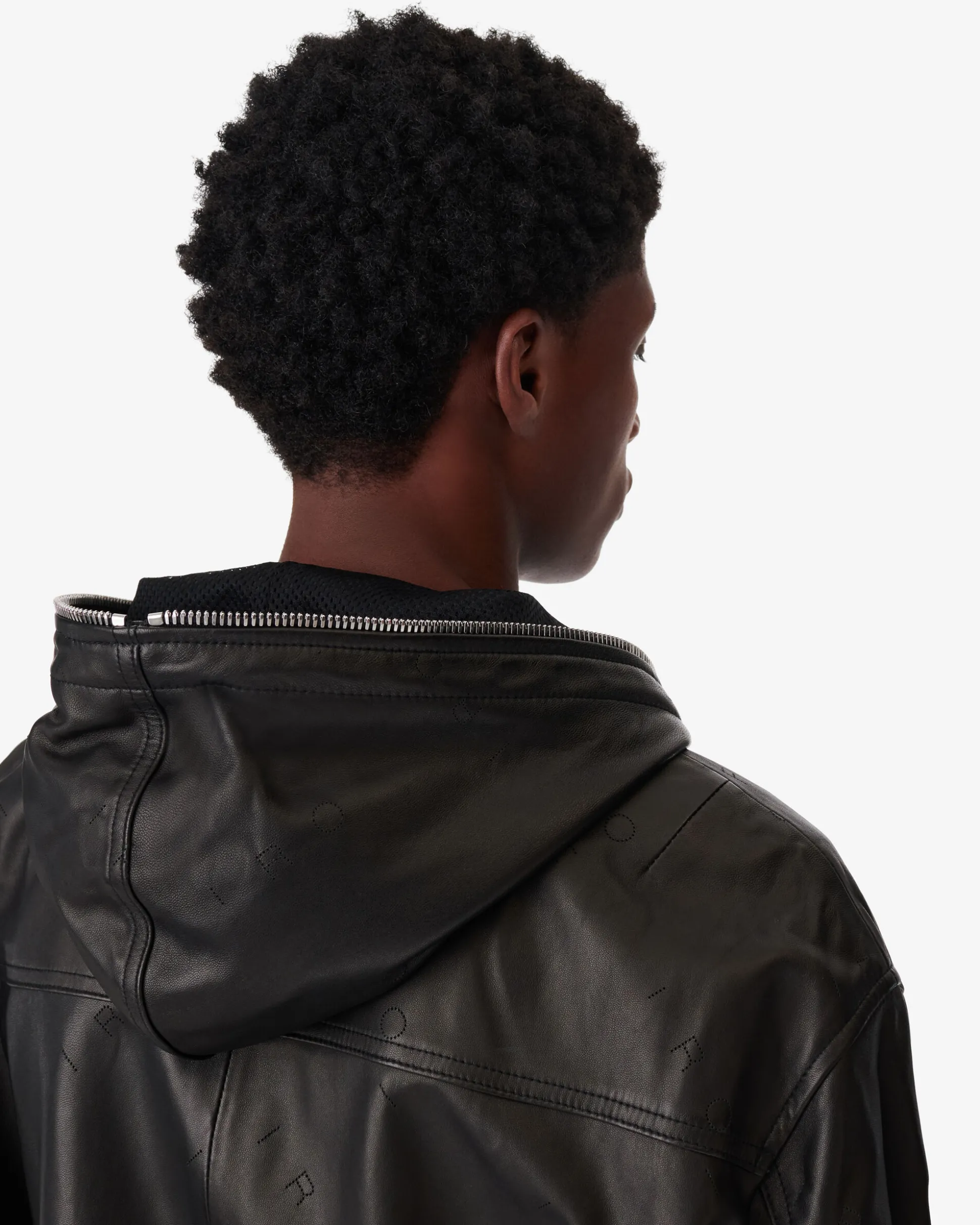 Veste A Capuche En Cuir Perfore Prane